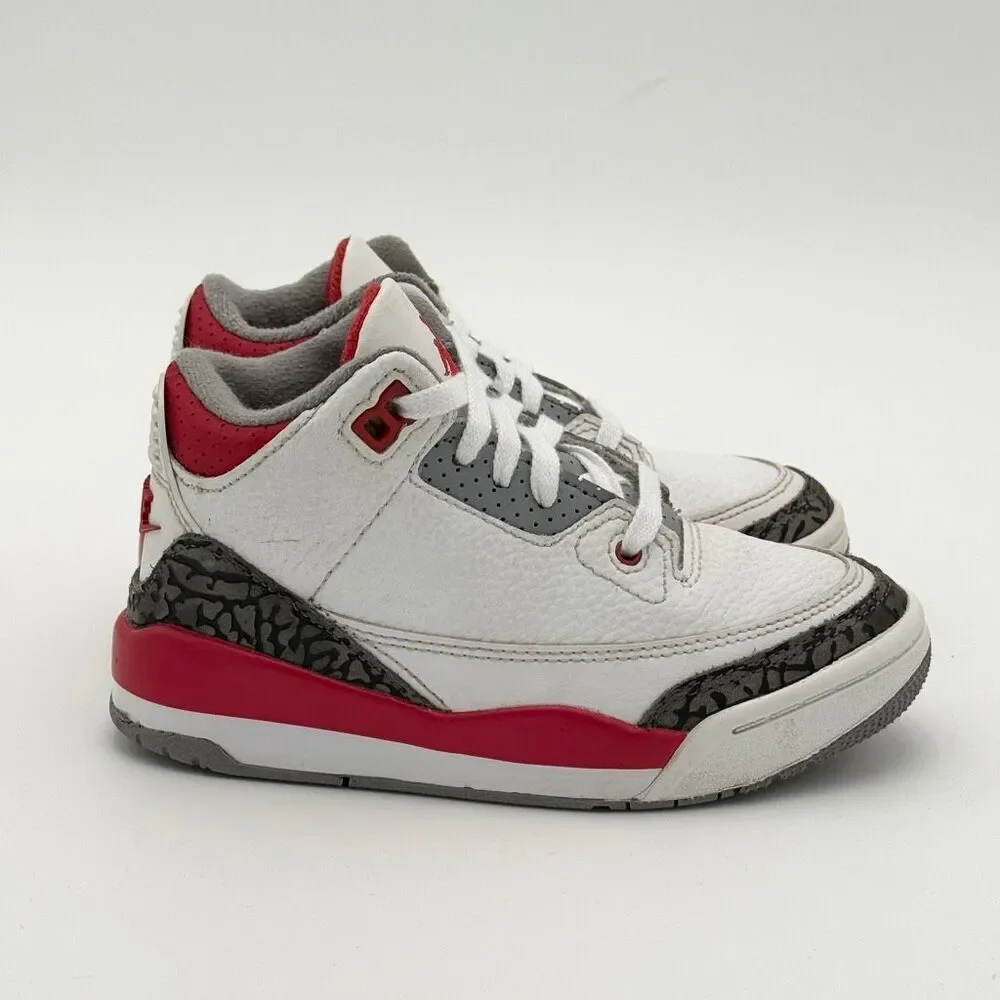Jordan 3 Retro Fire Red 2022 High Top Lace Up Leather Sneakers - Little Kid/Todd